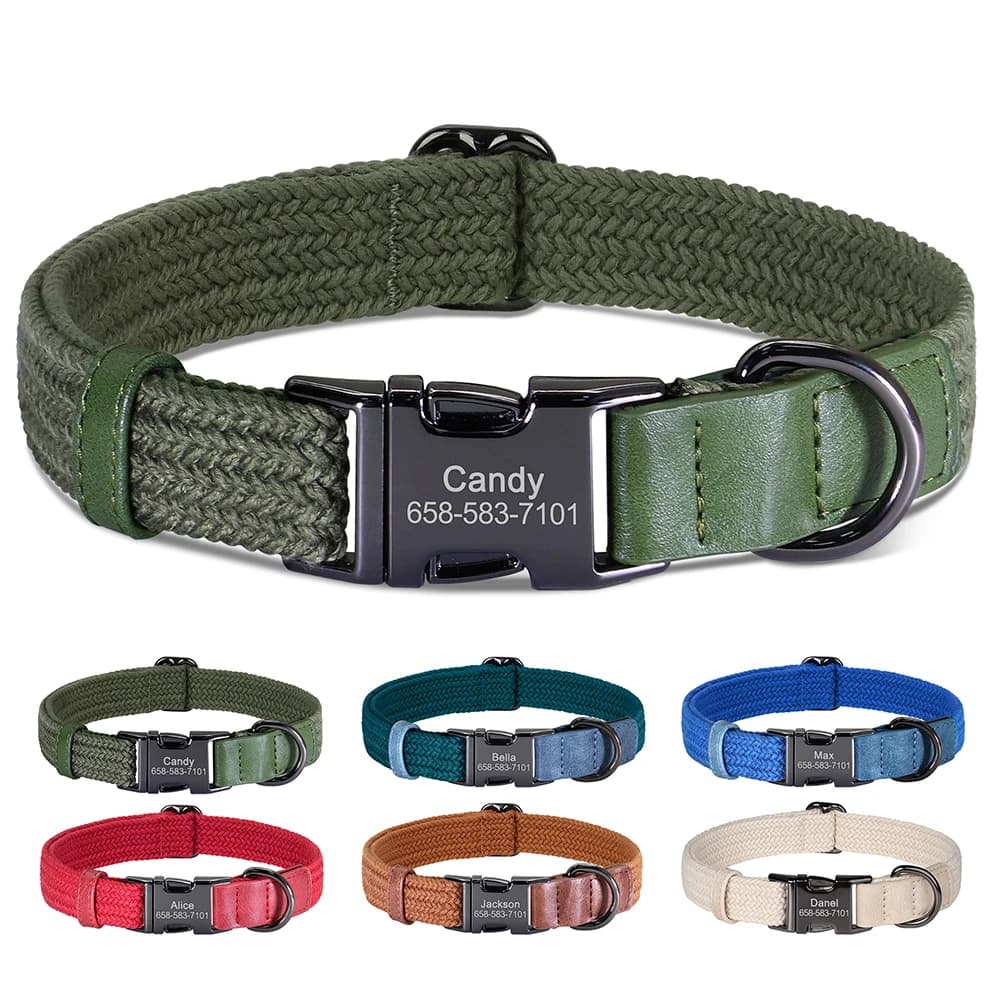 Collare per Cani Personalizzato in Nylon con Incisione Gratuita, Collari ID per Cani con Fibbia e Targhetta in Metallo per Cani Piccoli, Medi e Grandi