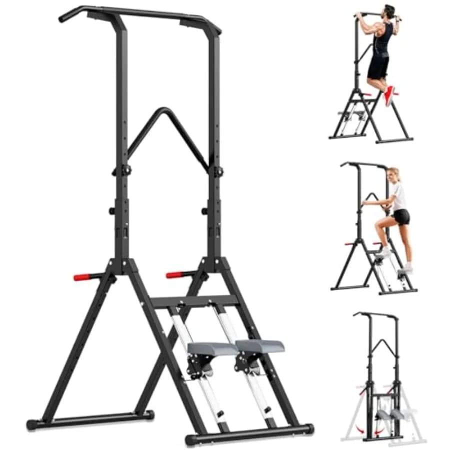 Self-supporting traction bar with integrated stepper, adjustable Power Tower, dip station, multi-function traction bars for strength training