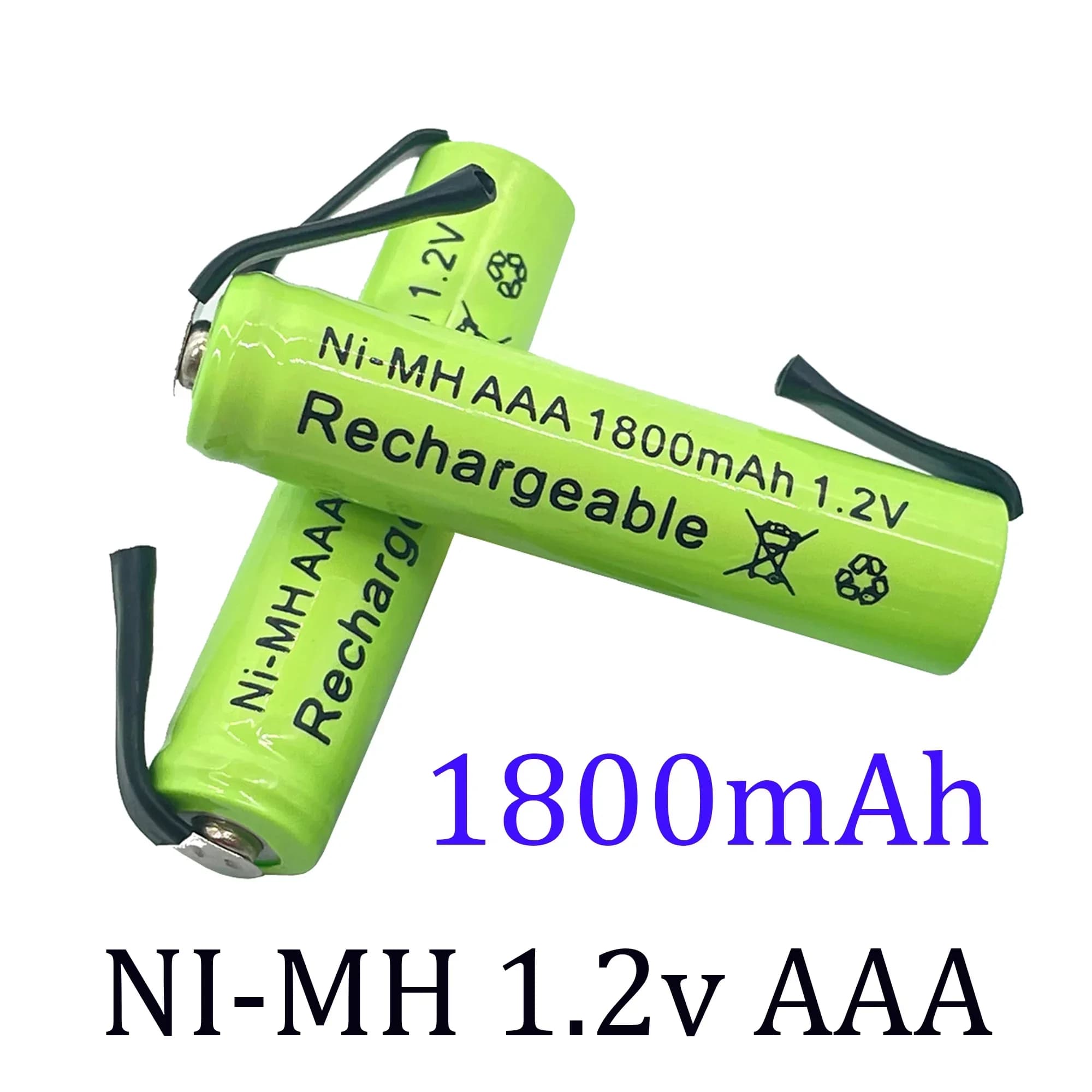 New rechargeable Ni-MH AAA battery from 1.2 V, 1800 mAh, with welding tabs for electric shaver, razor, Philips Braun toothbrush