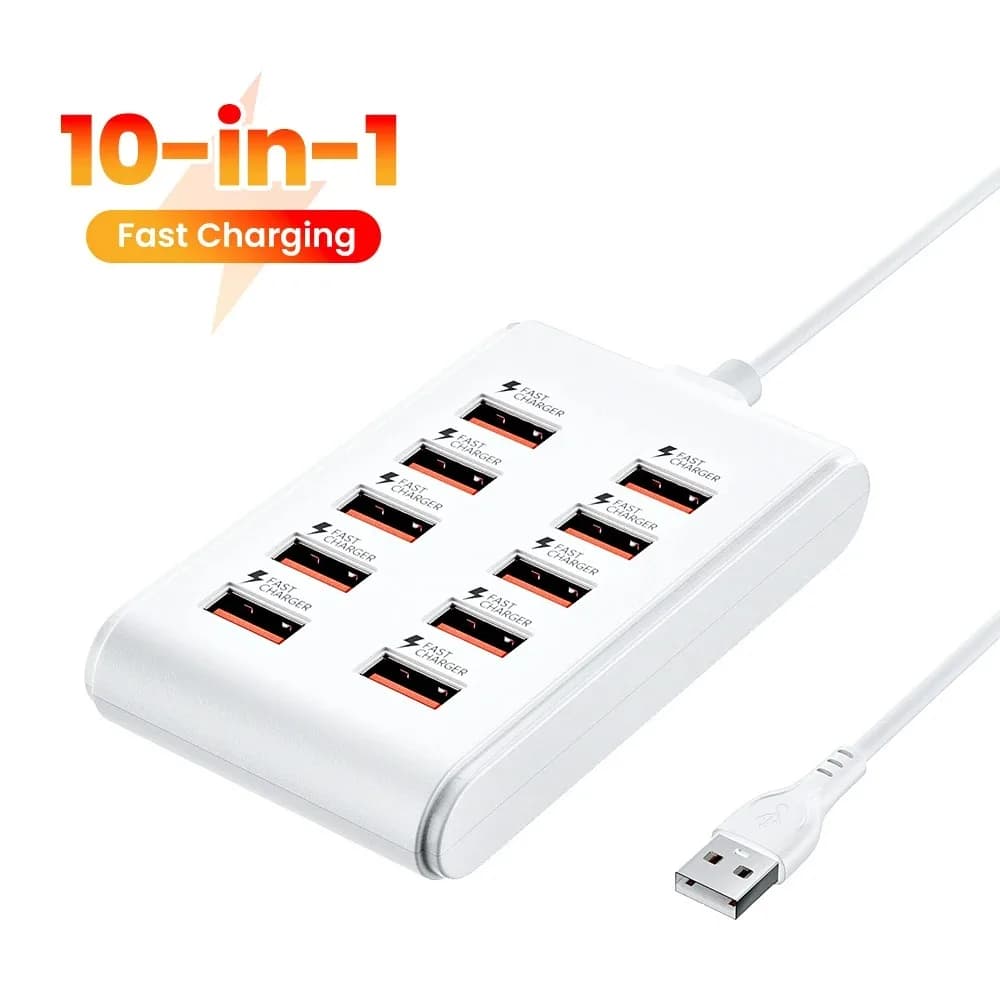 Caricatore USB 10 in 1 per telefono, splitter con presa di ricarica rapida, adattatore di alimentazione, hub USB, stazione di ricarica da tavolo per casa e ufficio