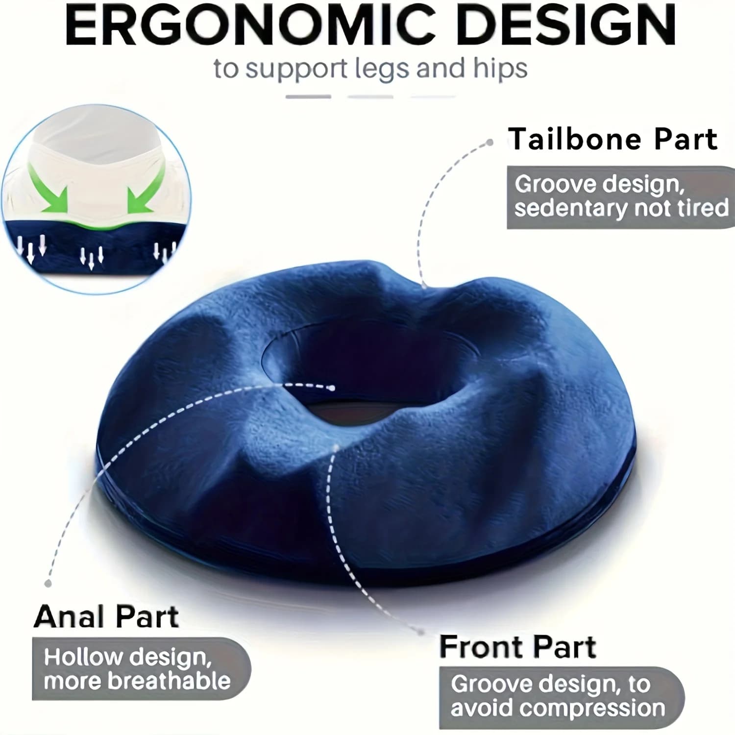 Cuscino Ortopedico in Memory Foam a Forma di Ciambella per Coccige, Emorroidi e Gravidanza