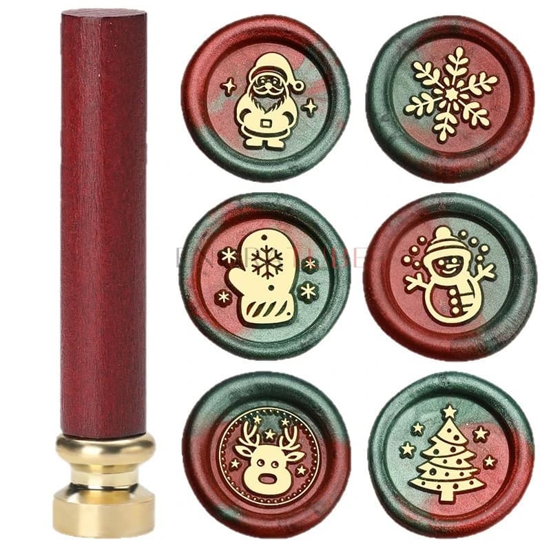 15mm Mini Natale Sigillatura Timbro di cera Manico in sequoia Candela in ottone Sfera di cristallo Campana Invito di Capodanno Busta Regalo Scrapbook