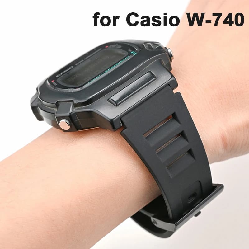 W-740 Women's Women's Casio series Strap Replacement Rubber Black Resin Strap Waterproof Bracelet Accessories 19mm