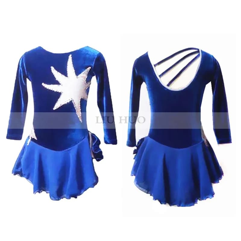 LIUHUO Donna Ragazza Adulto Bambino Prestazioni Concorso di balletto Body Pattinaggio di figura sul ghiaccio Costume Blu Stella Velluto Bambini