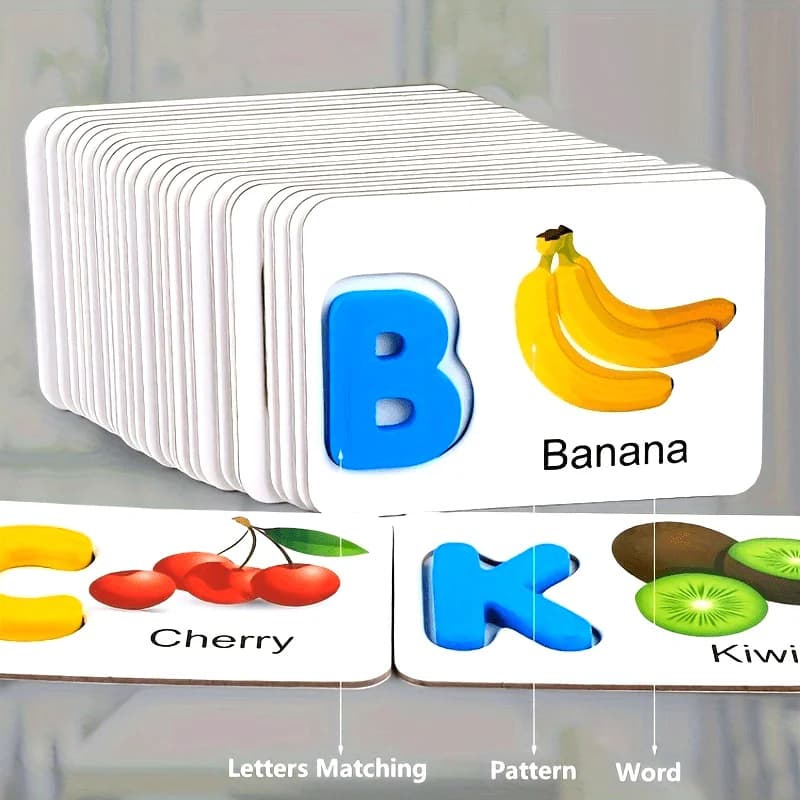 Flashcard con alfabeto in legno per giovani - Strumento educativo di apprendimento ABC, regalo prescolare perfetto e gioco di puzzle