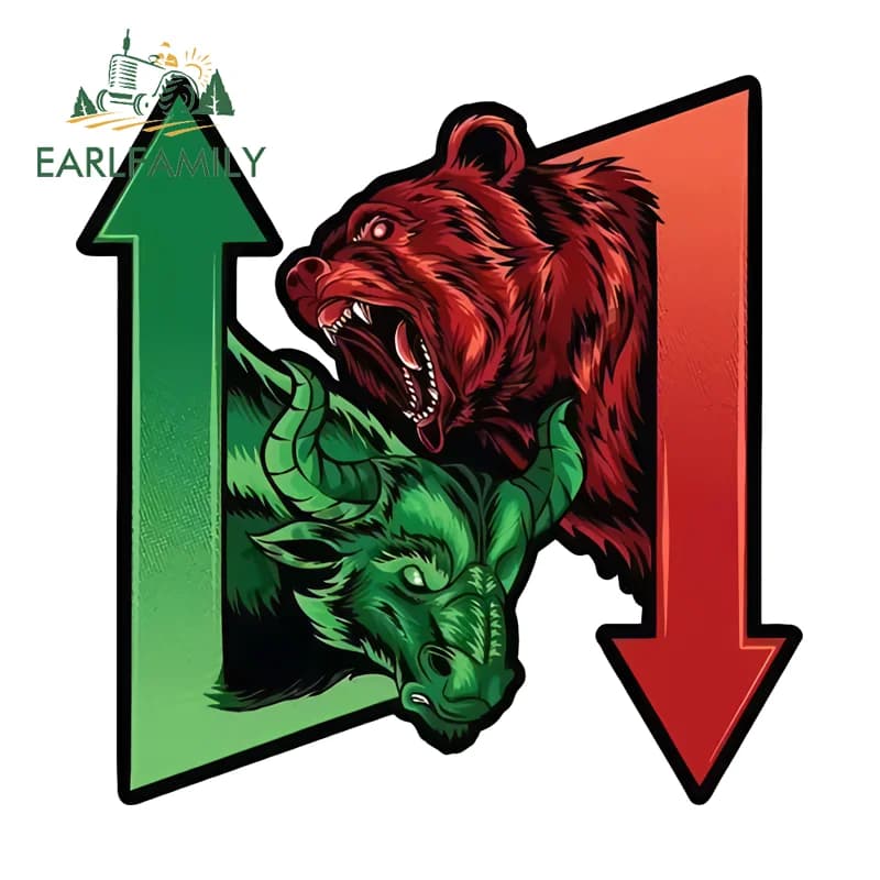 EARLFAMILY Adesivi per Auto con Toro e Orso del Mercato Azionario, Decalcomania per Scatola da Pesca, Accessori da Corsa Impermeabili in PVC