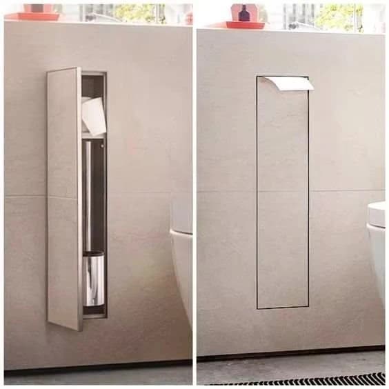 Soluzioni per riporre il bagno nascosto | Porta carta igienica incorporato in acciaio inossidabile 304, porta scopino e nicchia