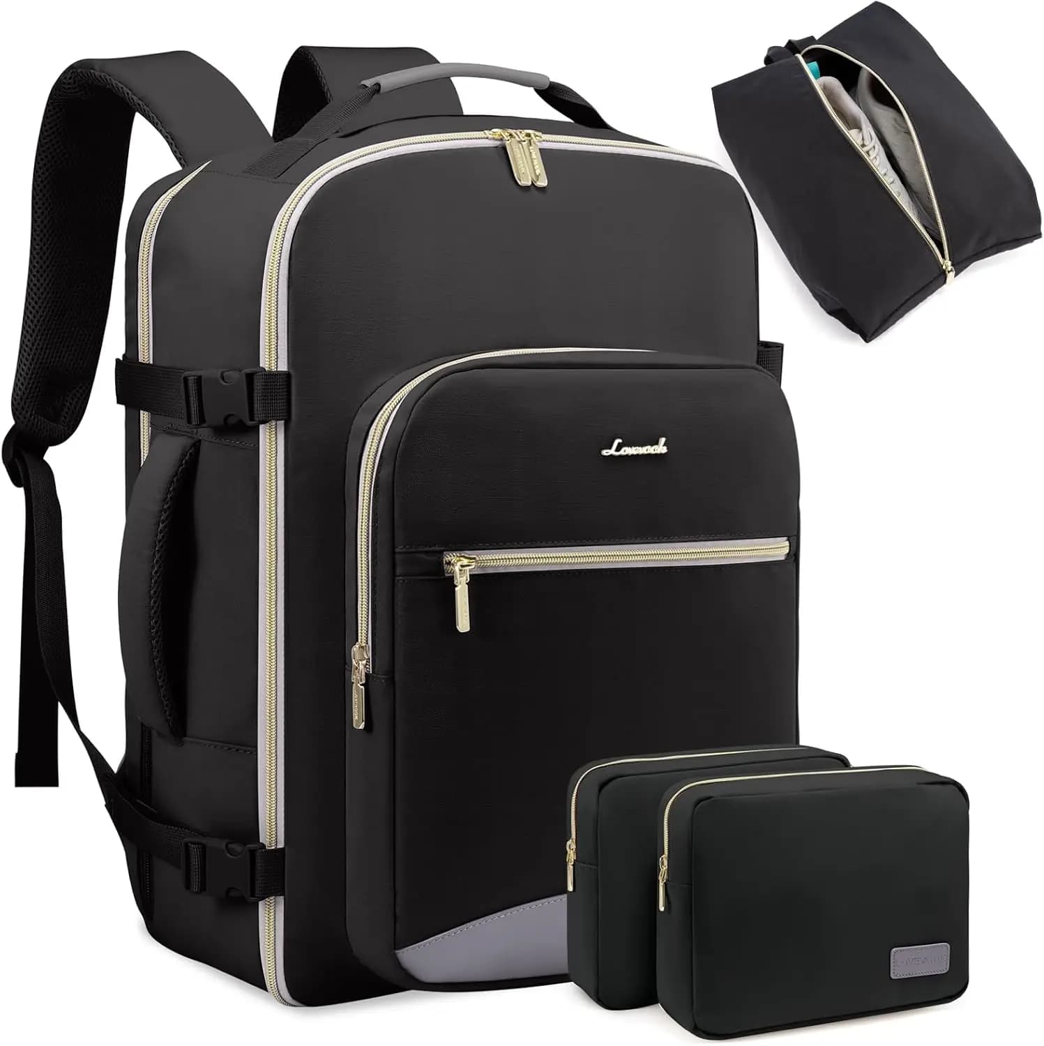Waterproof 40 liters travel backpack approved for air transport with organizer cubes, great capacity for woman and man