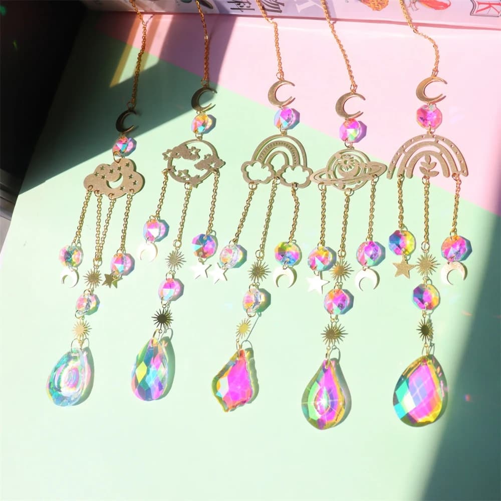 AB Colourful Cloud Crystal Pendant Sun Catcher Moon Star Wind Chime DIY Party Festival Garden Window Hanging Dreamy Decoration