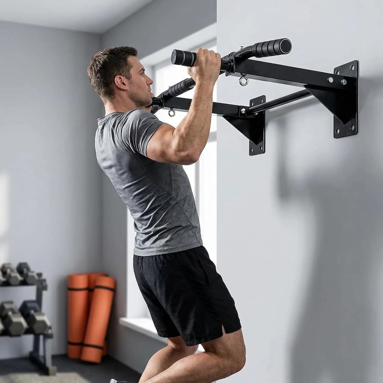 Barra per trazioni da parete montabile su trapano con doppia barra rinforzata, attrezzatura per allenamento fitness domestico indoor