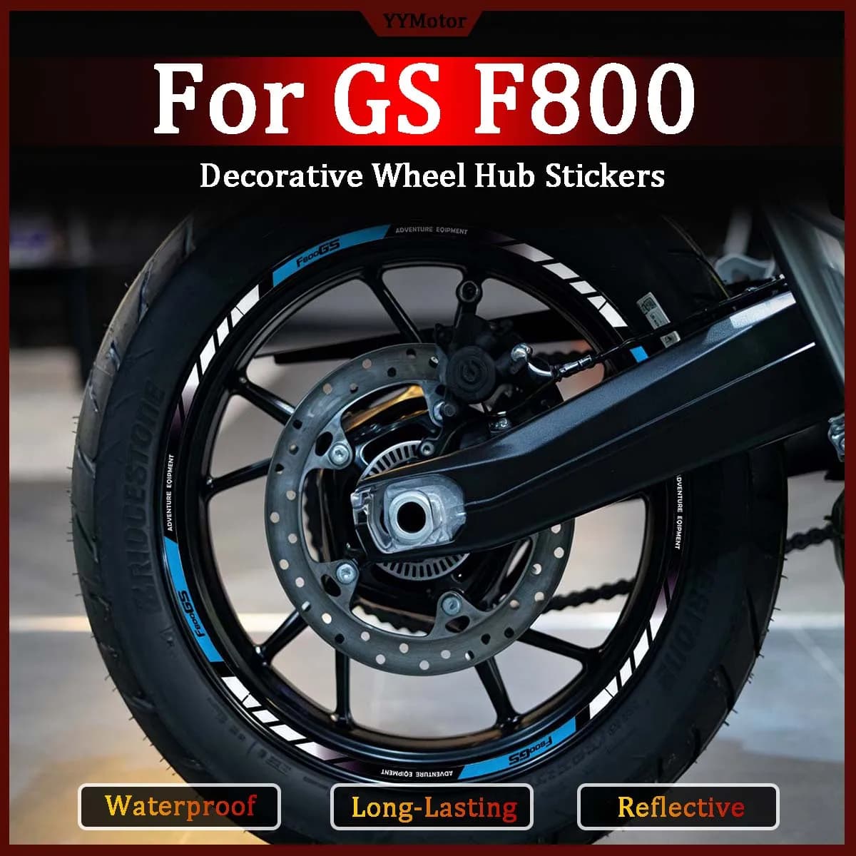 Adesivi Riflettenti Decorativi per Cerchioni Moto F 800 GS F800, Strisce Adesive in Vinile per Moto Adventure, Accessori Decalcomania