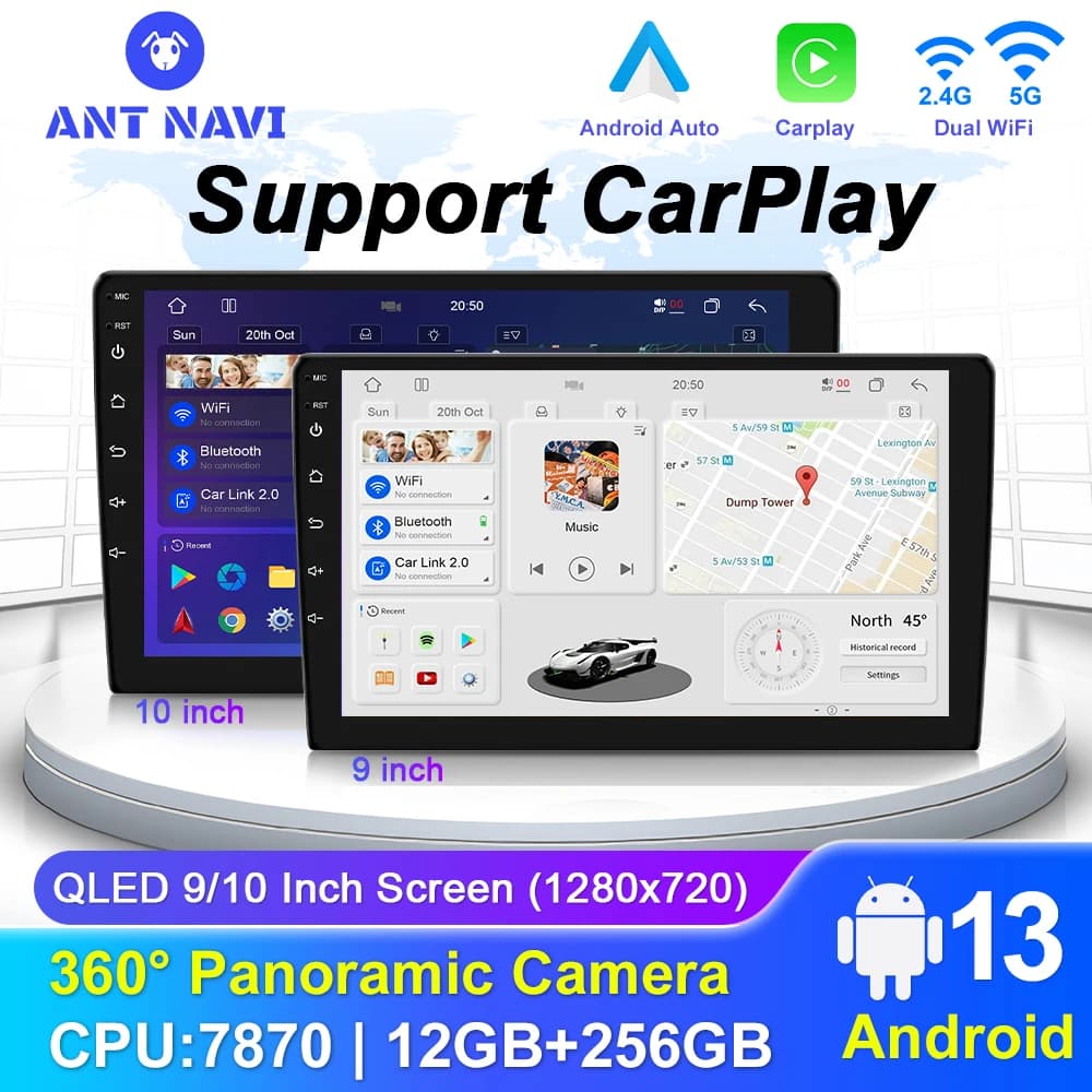 Autoradio multimediale Android 7870 Chip Radio automobilistica con fotocamera 360 CarPlay Navigazione autoretica Monitor GPS 9 10 pollici universale