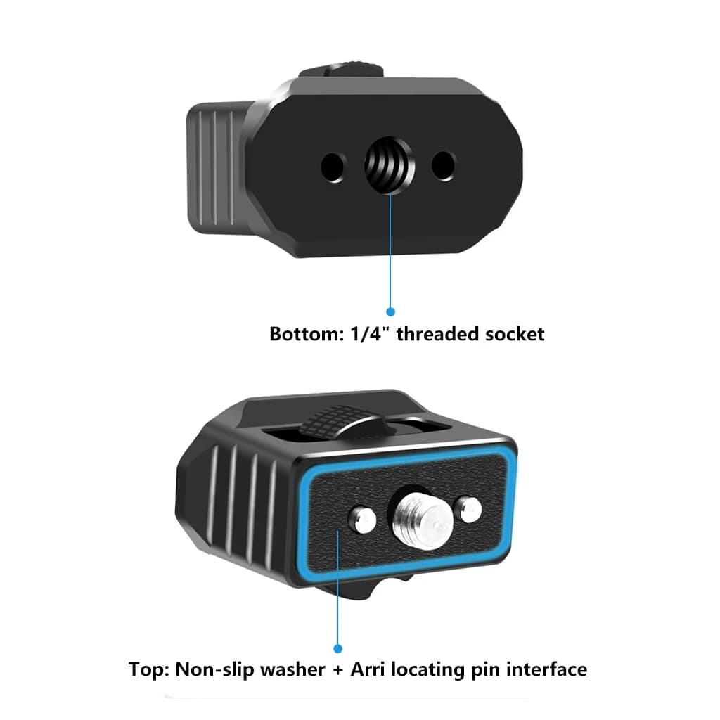 Universal adapter for 1/4"-20 screw tripods with ARRI positioning pins for camera cage Magnetic arm Base for 1/4 screw hole