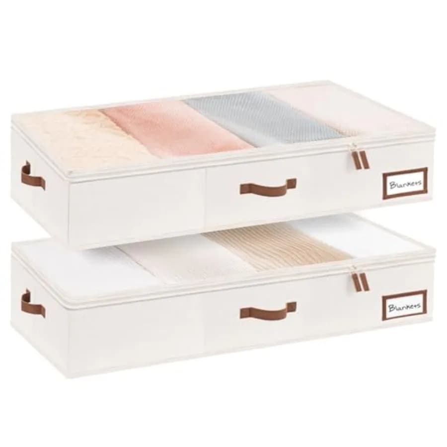 Contenitori Extra Grandi per Organizzazione Sotto il Letto con Maniglie e Portaetichette, Set da 2, in Tessuto Ultra Resistente, Organizzatori per Armadio