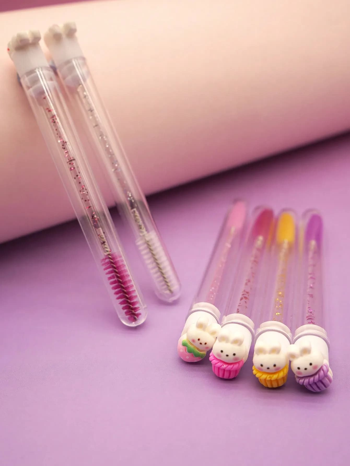 1/3/5/7 pz. Brush for Mascara and Eyebrow with Motive Rabbit Carton Animato, Tube with Transparent Custody, Lovely Rabbit Design, Eyebrow Brush, Umbrella Brush, Spoolie, Brush, Promotional Gadget
