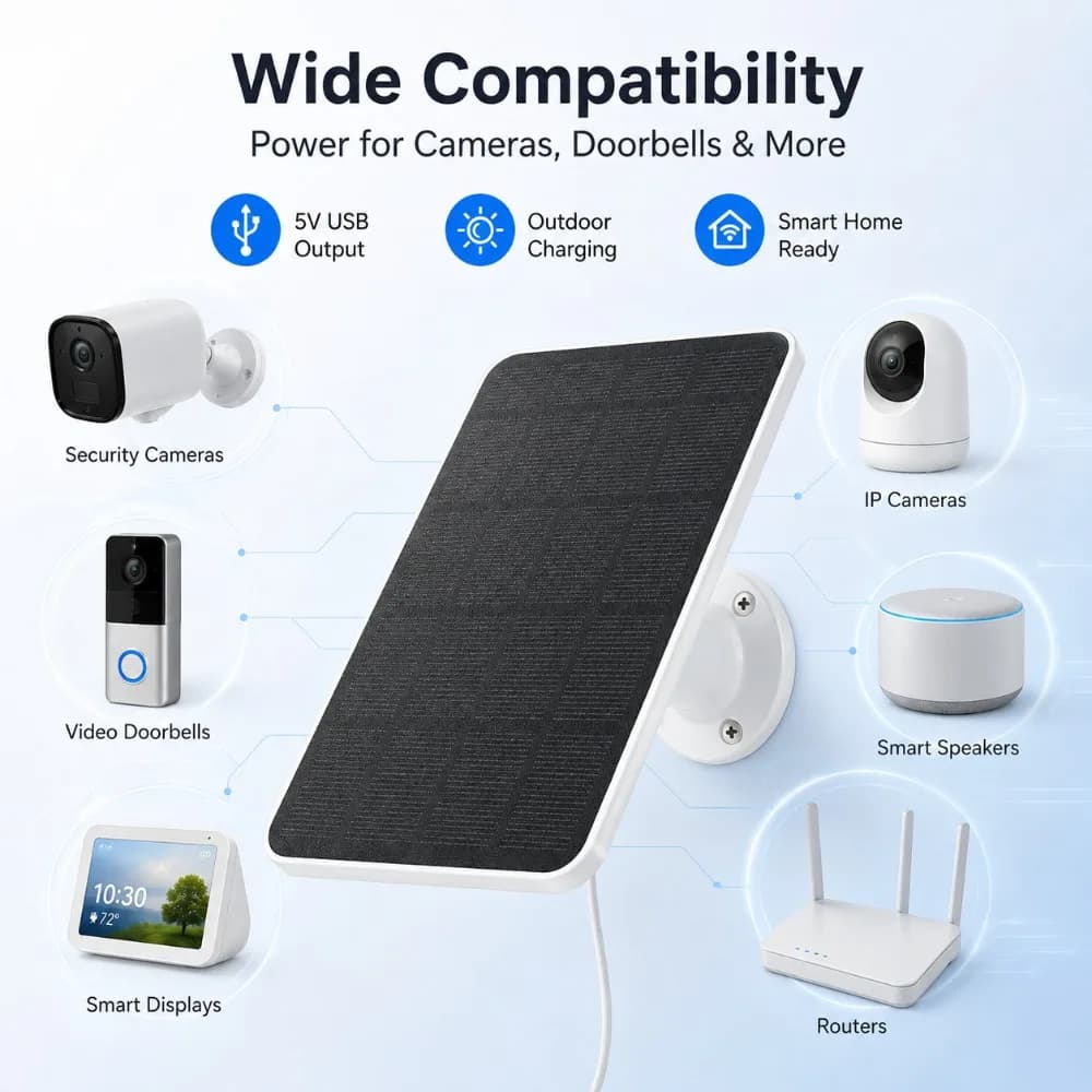 Outdoor 4W 5V USB Solar Panel, Waterproof Monocrystalline Charger for Security Cameras & Doorbells