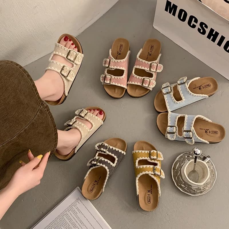 Pantofole da donna in sughero vintage capispalla estivi scarpe sandali da spiaggia casual