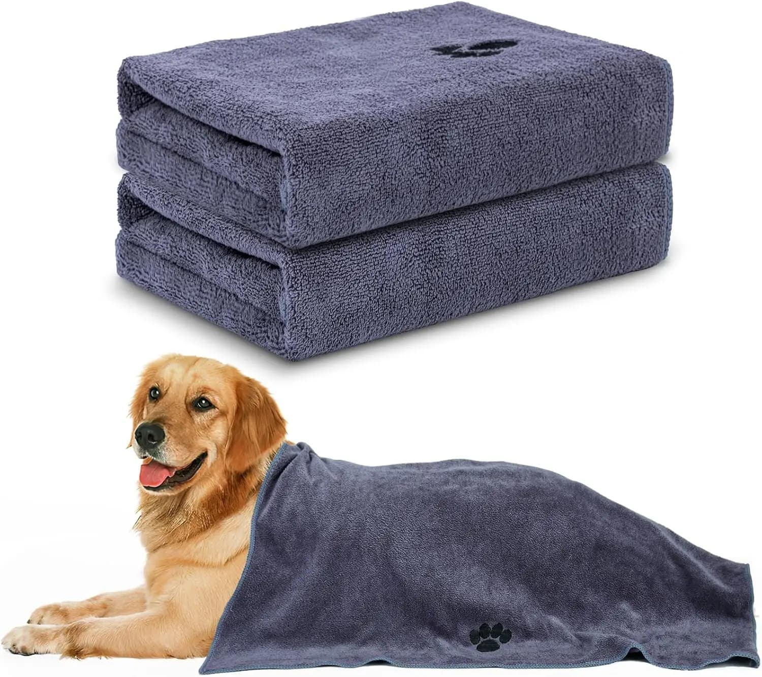 Asciugamani in microfibra per cani, 40'' x 23.6'', super assorbenti e morbidi per la toelettatura degli animali domestici, perfetti per doccia e bagno (confezione da 2, grigio)