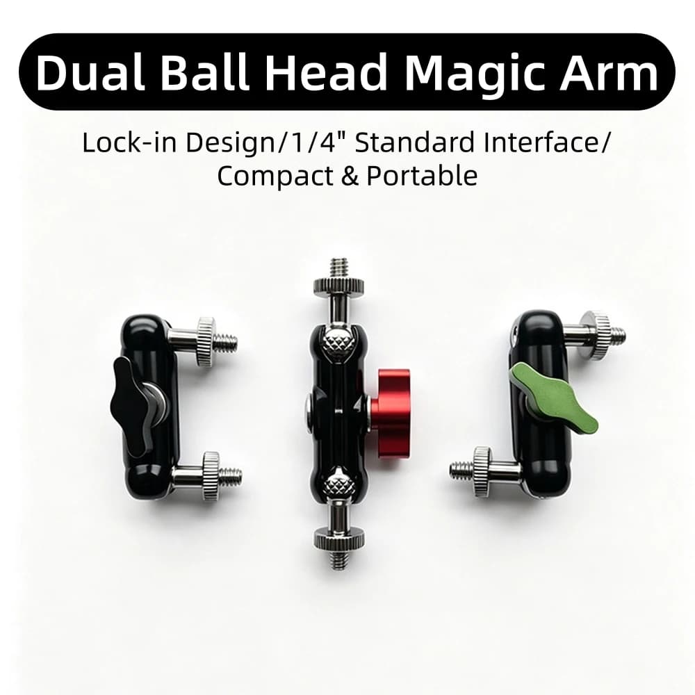 Dual 17mm Ball Head Magic Arm 1/4 Inch Screw Swivel Joint Tripod Adapter Connector for Camera Fill Light Photography Accessories
