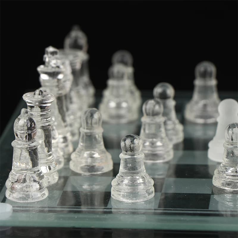 1 set di scacchi in cristallo artigianale, scacchiera in acrilico, pezzi degli scacchi in vetro eleganti anti-rotto, gioco da tavolo per famiglie