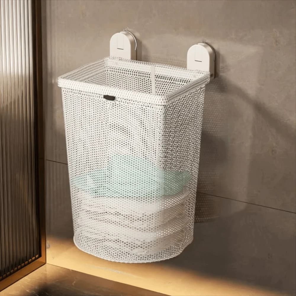 Borsa per Bucato Pieghevole in Materiale a Rete con Ventosa, Design Traspirante, Organizzatore per Vestiti Sporchi, 1/2 Scomparti
