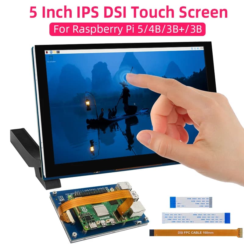 Raspberry Pi 5 inch DSI LCD Capacitive Touch Screen 800x480 MiPi Display for Monitor RPi 5 4B 3B + 3B with support