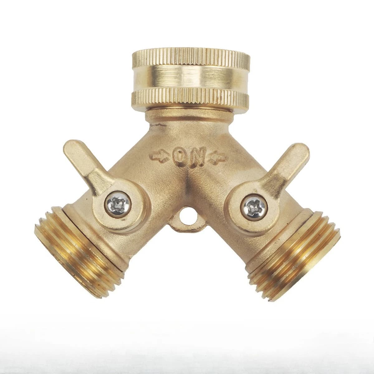 Splitter per tubo da giardino in ottone (2 vie), splitter a Y per tubo dell'acqua in ottone massiccio resistente 2 valvole, splitter per rubinetto esterno da 3/4 pollici