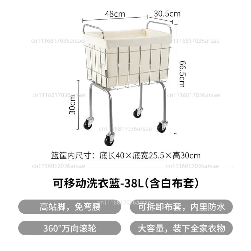 Large Capacity Laundry Hamper Bathroom Movable Small Cart Yoga Mat Storage Basket