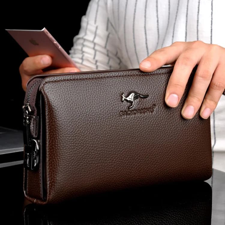 Men's leather handbag, long wallet with password, business wrist clutch, mobile phone holder, men's casual bag, new luxury men's clutch