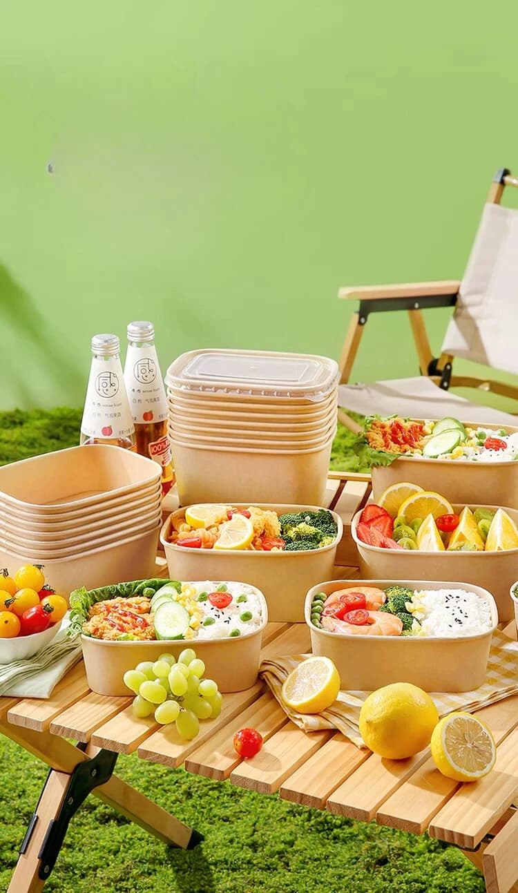 Scatola per alimenti in carta kraft PYH, ciotola usa e getta con coperchio, per asporto, campeggio, piatto ecologico, contenitore per pranzo.