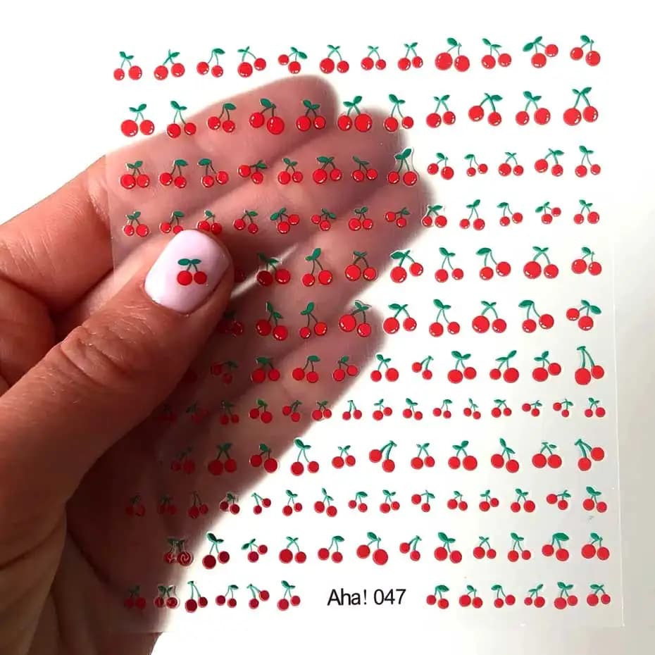 1 foglio 3D adesivi per nail art frutta ciliegia dolce estate pesca/limone/stella/luna decalcomanie per unghie 8 * 10 cm adesivo decorazione per unghie ciliegia rossa % $