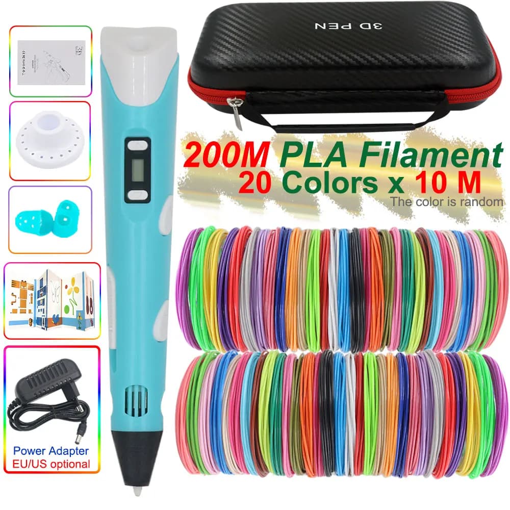 Popolare regalo di Natale Set di penne per stampa 3D con display a LED Adattatore di alimentazione Custodia da viaggio Filamento PLA Giocattolo di compleanno preferito dai bambini