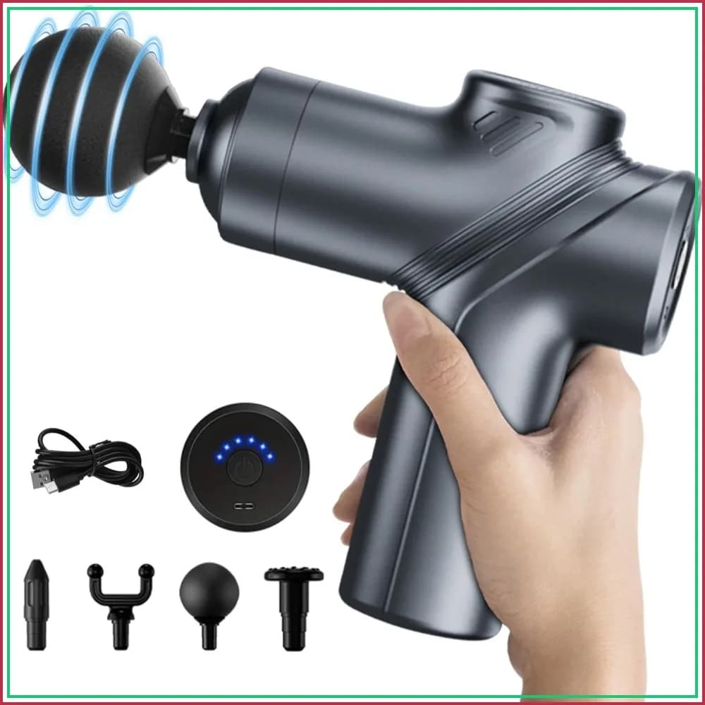Deep Tissue Massage Gun, Silent Motor Portable with 4 Interchangeable Heads for Muscle Relief and Relaxation