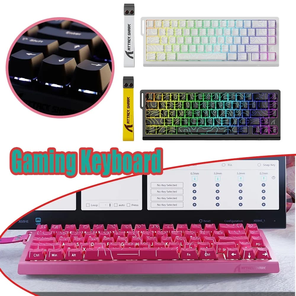 Tastiera da Gaming Attack Shark X68HE con Effetto Hall, Cablata, Attuazione Regolabile, Risposta Rapida, Illuminazione RGB per Giocatori PC, Giochi FPS e MOBA