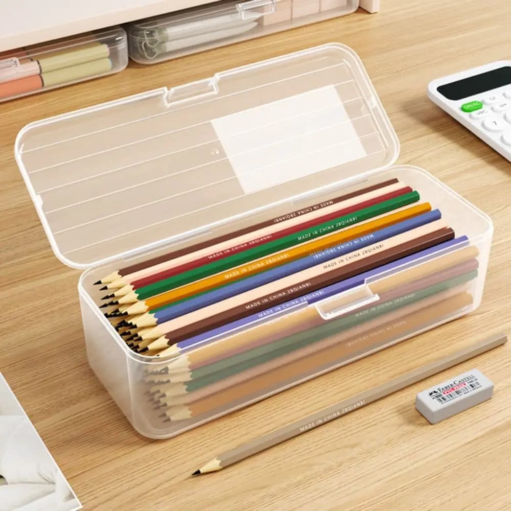 Scatola portaoggetti di alta qualità, grande capacità, in plastica trasparente, astuccio multifunzione, organizer da scrivania per scuola e ufficio