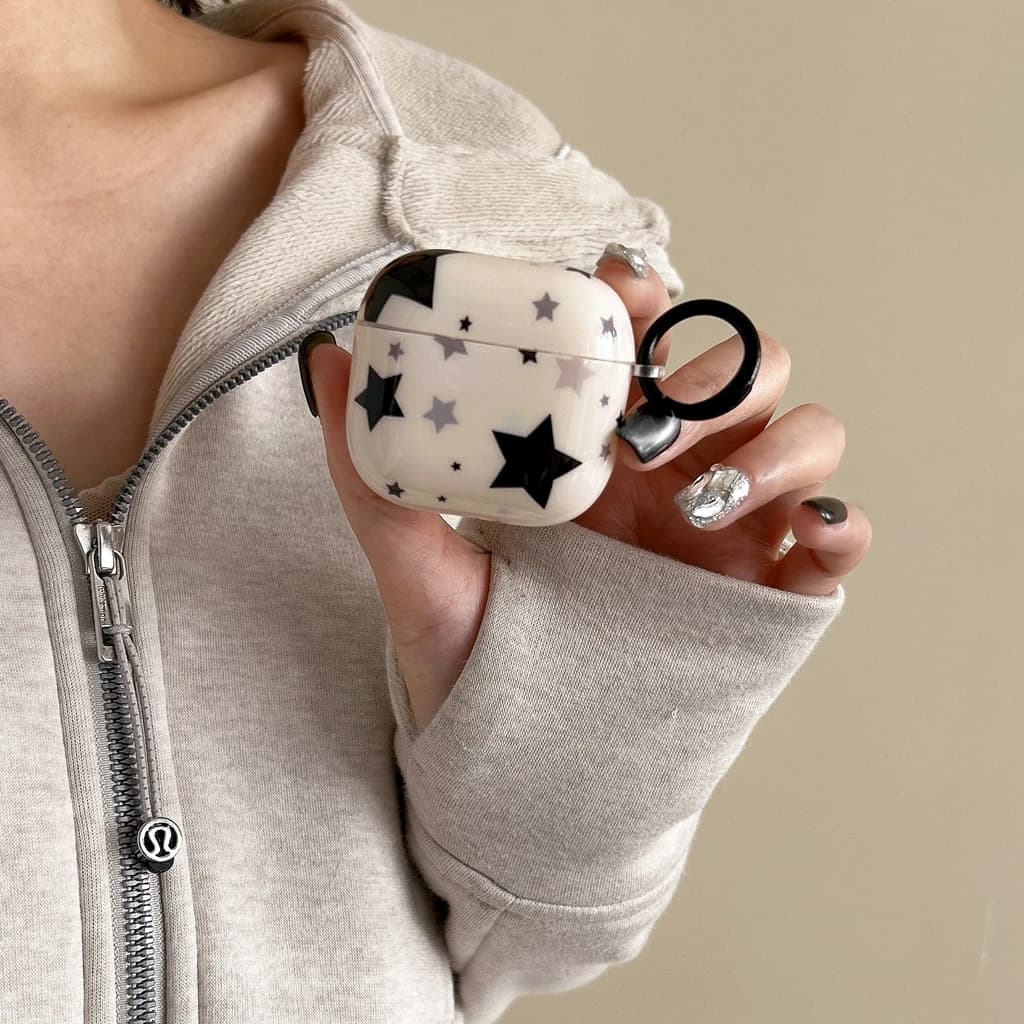 Protective Protective Case with Grigie and Black Star Pattern for AirPods 1 2 3 4 Pro Pro2 Pro3