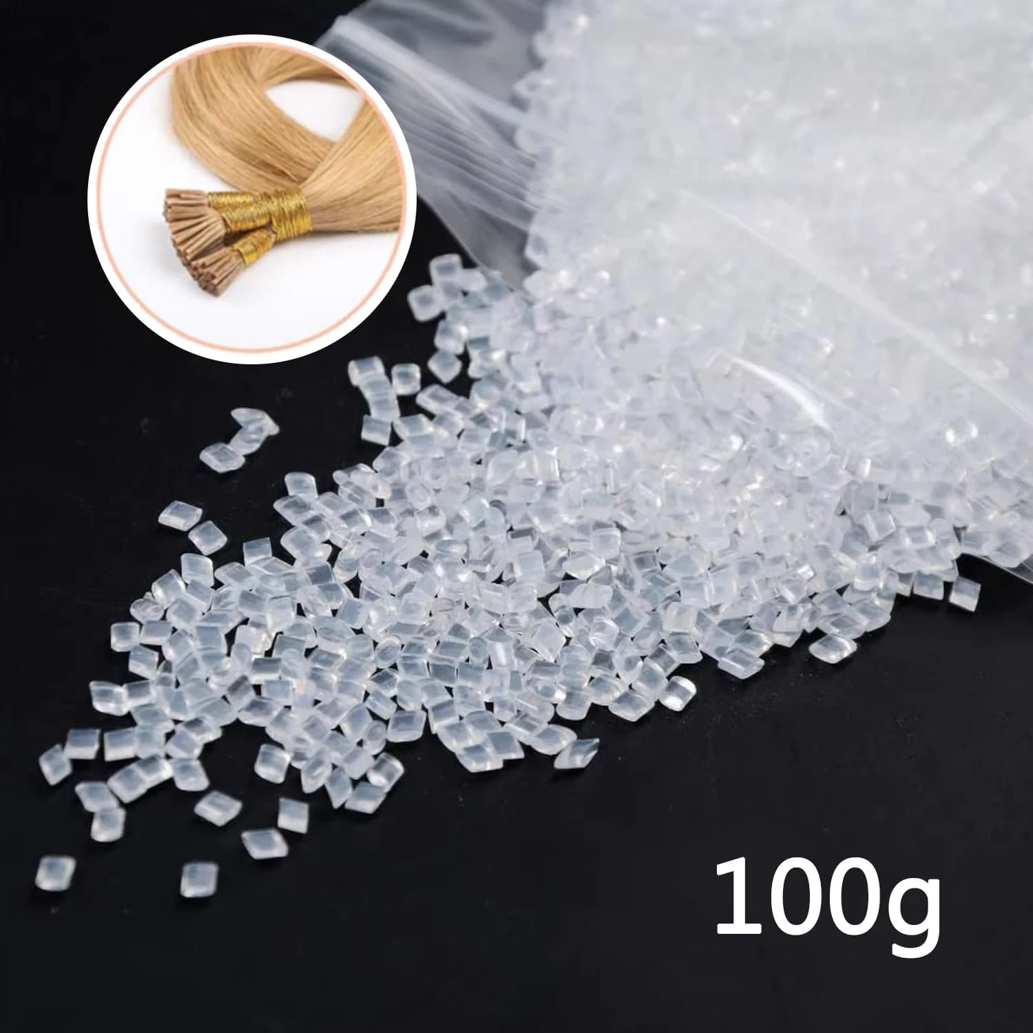 100g Trasparente Con Trasparente Fusione Italiana Colla di Cheratina Pellet Granuli Perline per Fare Parrucca Unghie/I Punta Estensioni Dei Capelli