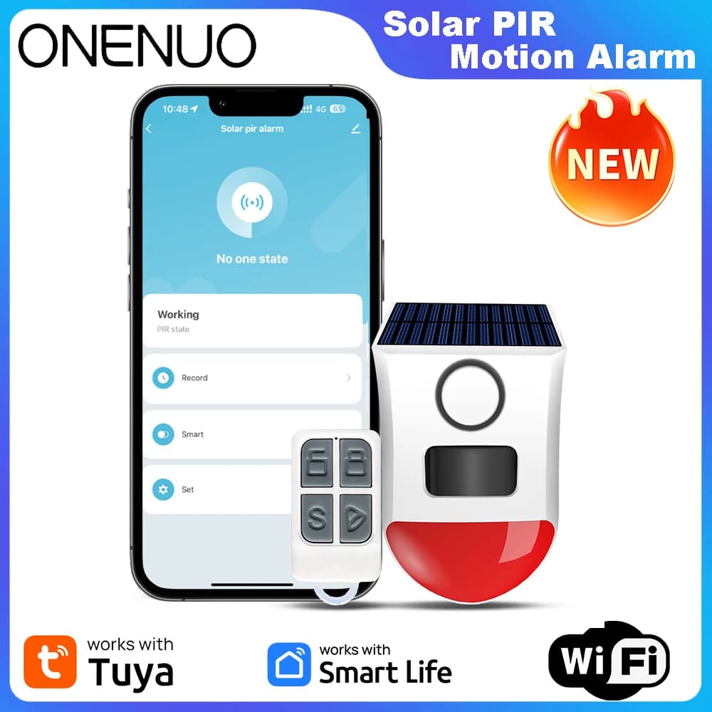 Allarme sensore PIR solare con APP Tuya WiFi Sirena wireless esterna Antifurto impermeabile Sirena stroboscopica App Controllo remoto