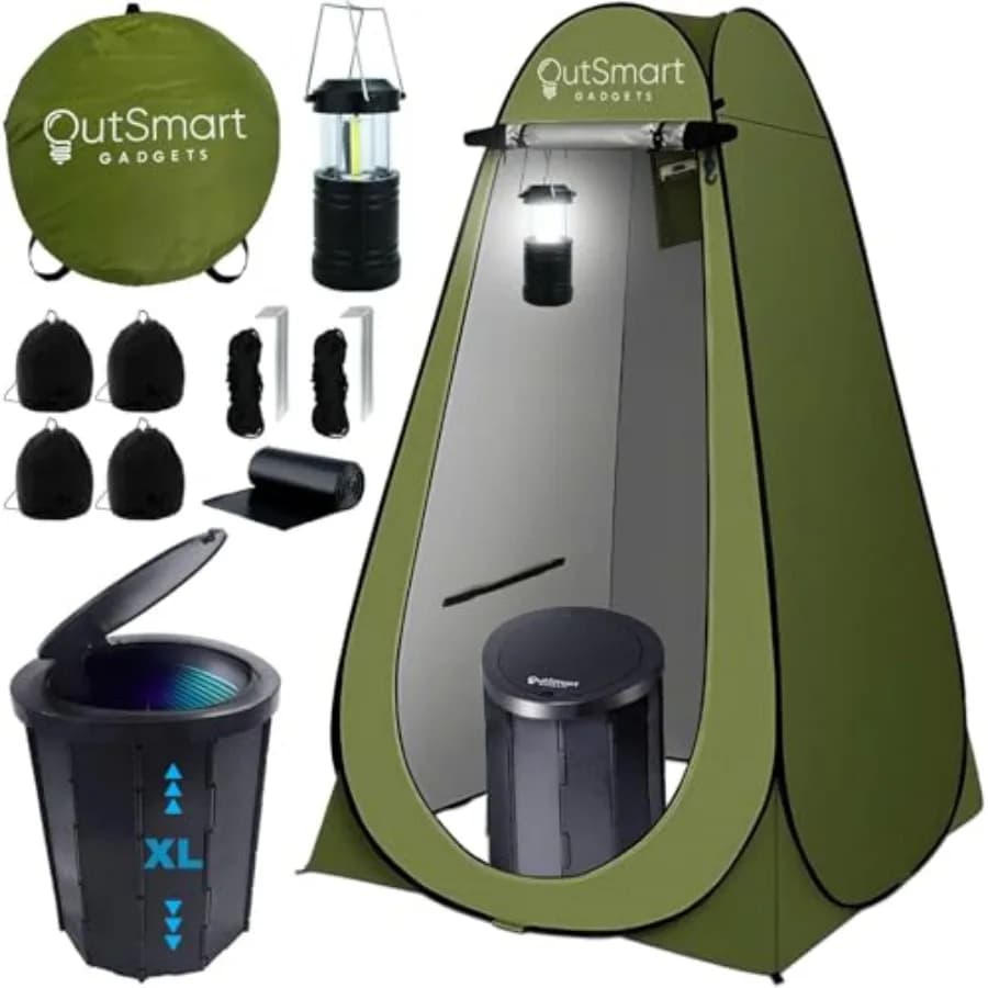 Set WC Portatile da Esterno per Adulti con Lanterna Notturna da Campeggio, Toilette Pieghevole XL, Tenda Pop-Up per la Privacy e Borse per il Trasporto Multiuso
