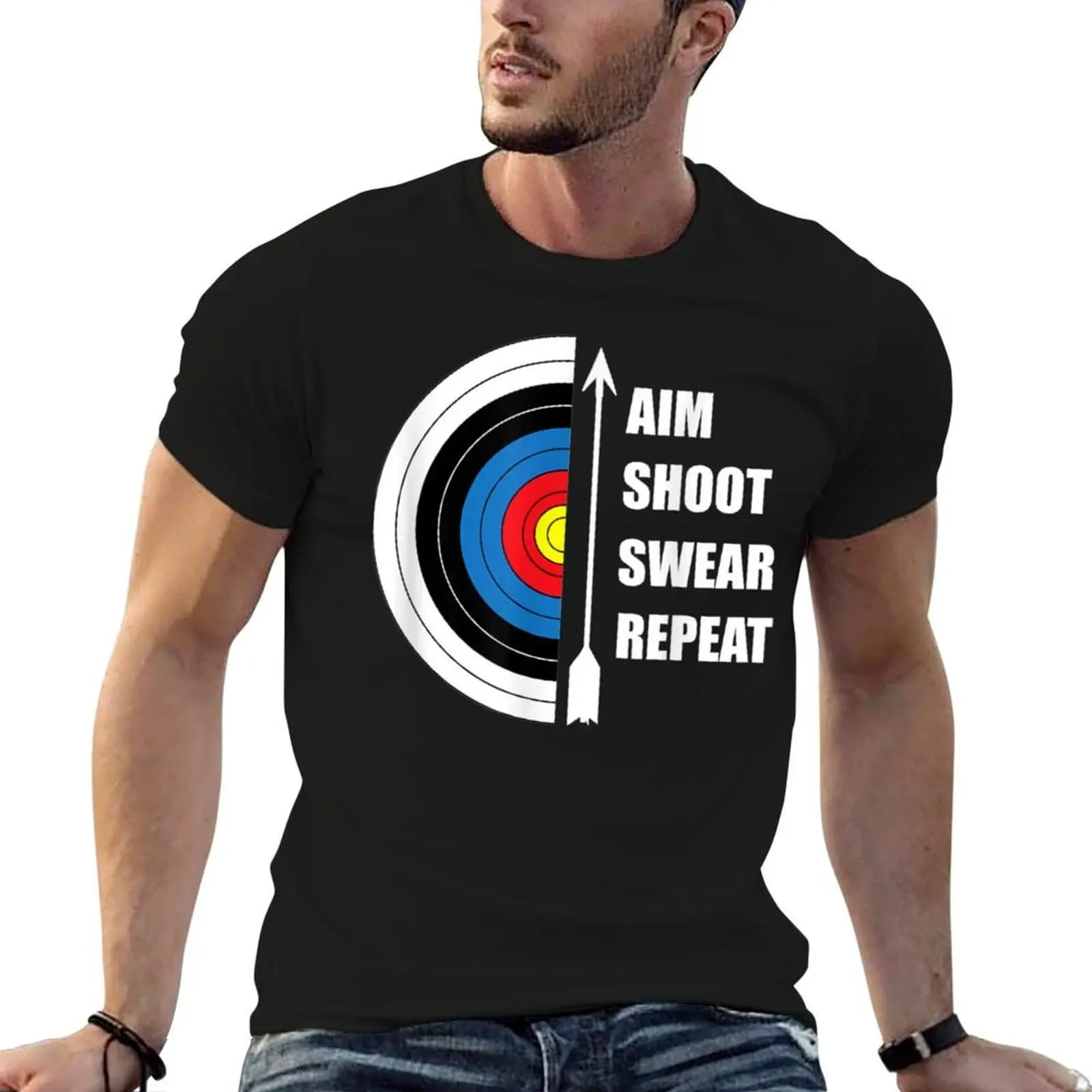 Archery Aim Shoot Swear Repeat Target Arrow Funny T-Shirt t shirt for man 100 percent cotton t shirts for man cotton T-Shirt