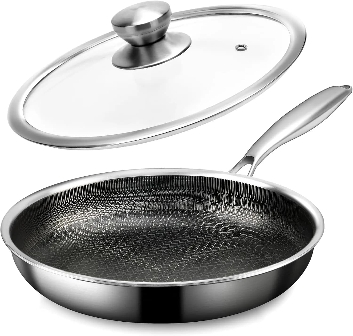 Stainless Steel Frying Pan with Lid, Small Stainless Steel Nonstick Pans W/Lid，PFOA Free