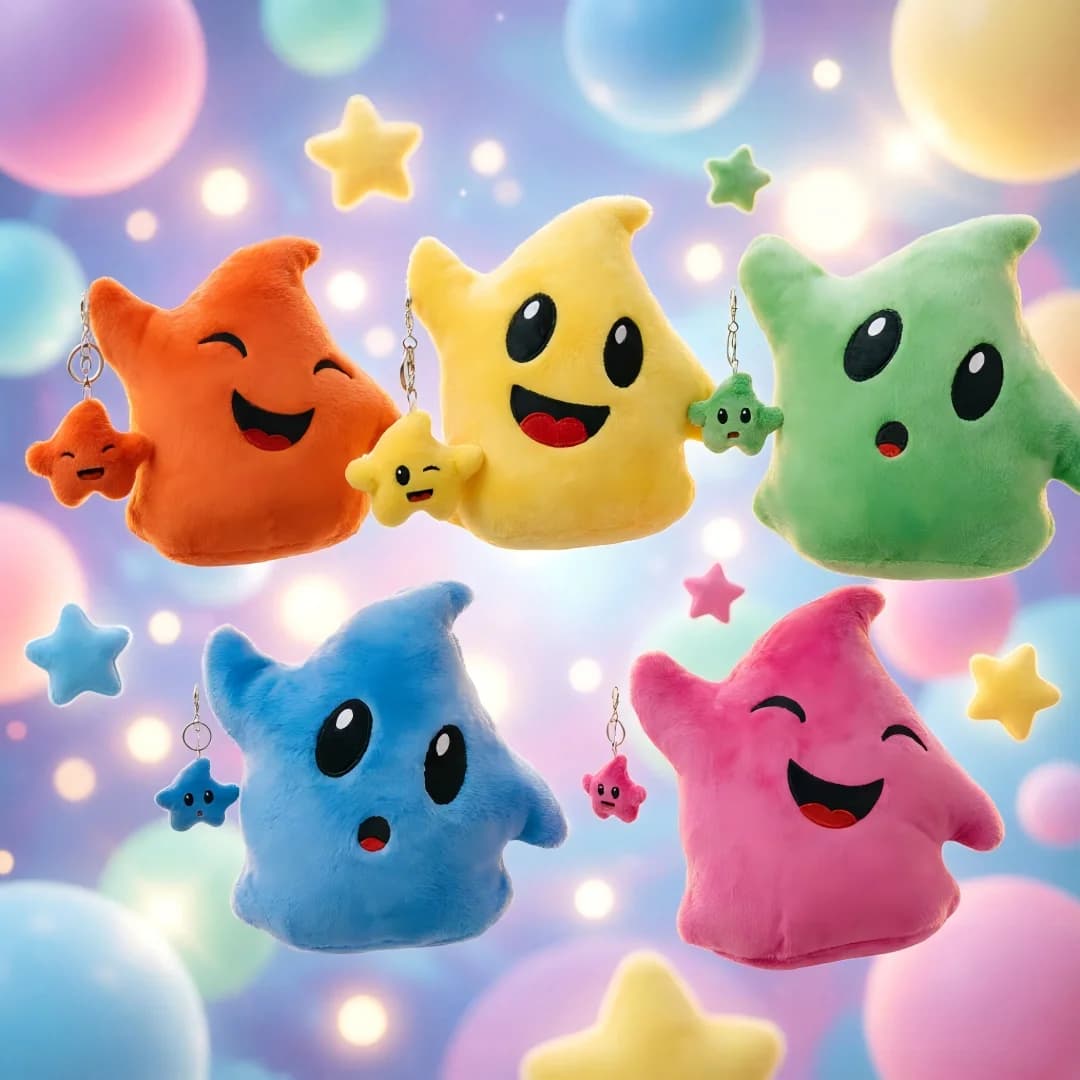Peluche a forma di stella da 22 cm, personaggio dei cartoni animati con faccia sorridente, portachiavi, regalo di compleanno per bambini