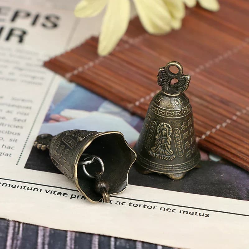 Tibetan Scripture Bell Brass Wind Chime Pendant for Car Home Feng Shui Decor Spiritual Gift Handmade Craft