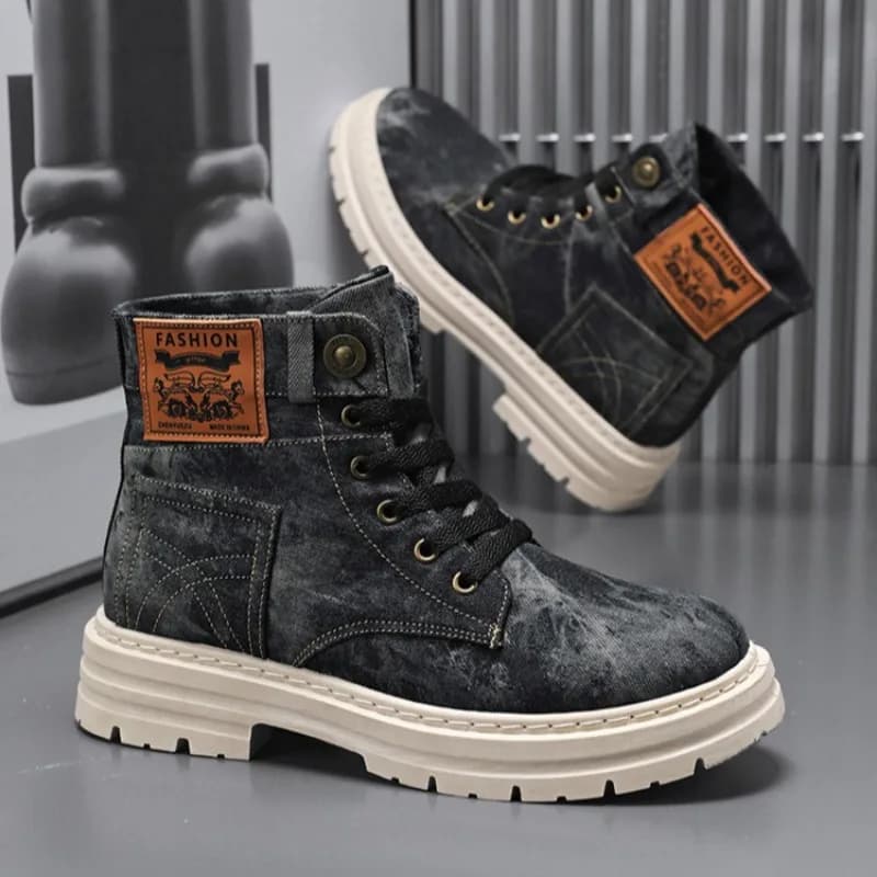 Stivali in tela fatti a mano da uomo, caldi e comodi per l'autunno e l'inverno, scarpe casual alte, antiscivolo, spesse, per escursioni all'aperto, Botas Hombre