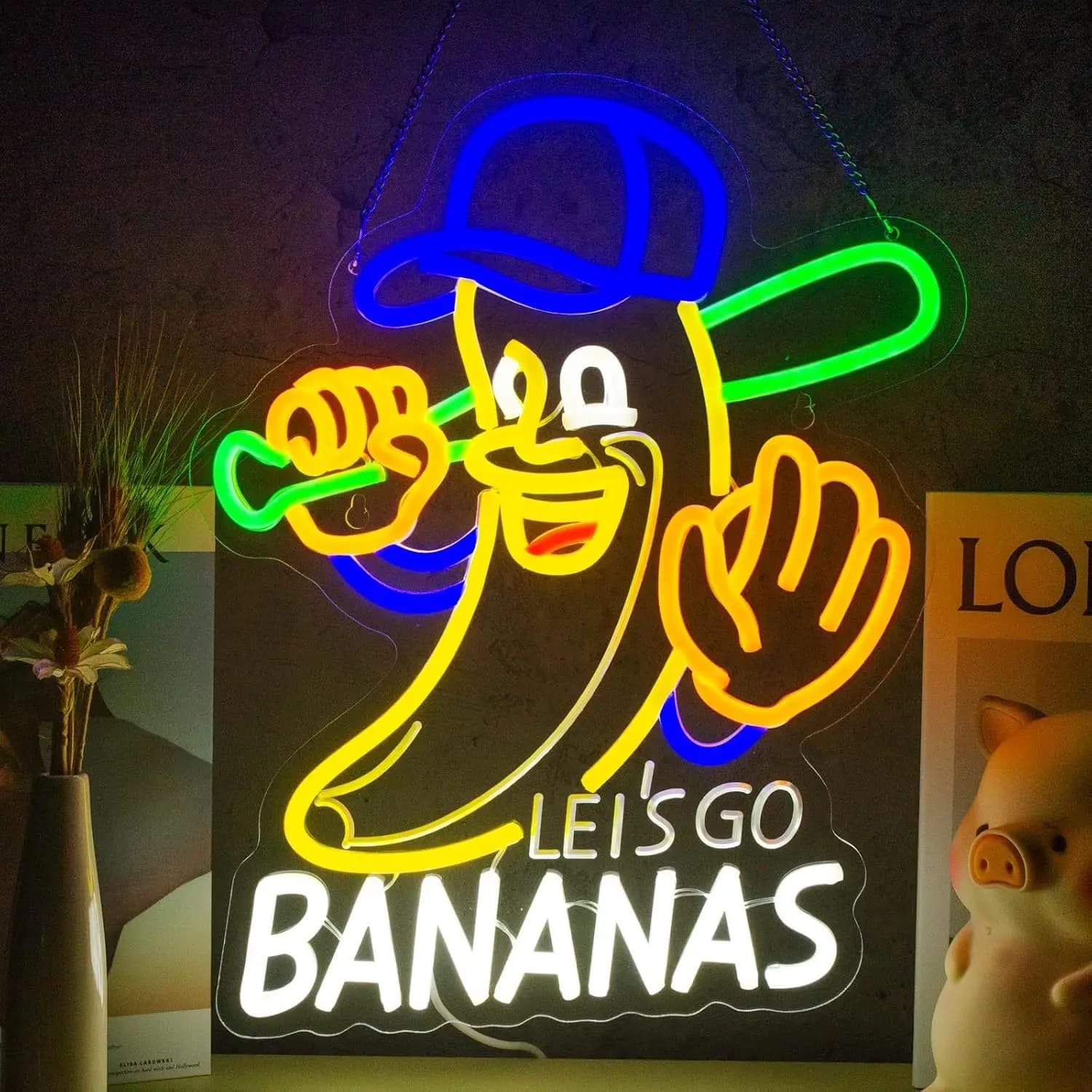 Insegna LED Neon 'Let's Go Bananas' Alimentata USB, Luce al Neon Dimmerabile per Camera da Letto, Bar, Man Cave, Sala Giochi, Decorazione Murale, Lampada Divertente per Feste e Regalo