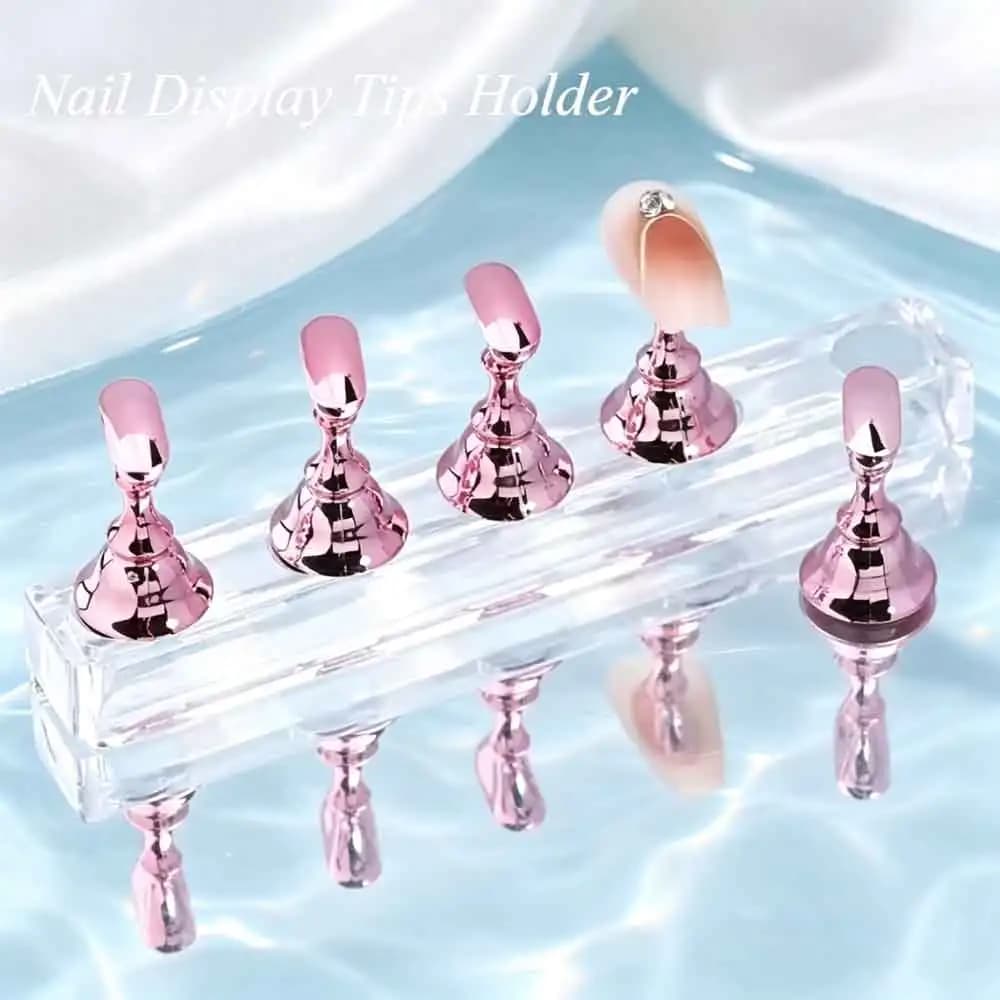 5Pc Practice Display Magnetic Nail Tips Acrylic Nail Art Holder Chess Borad Stand Set UV Gel Polish Showing Shelf for Manicure