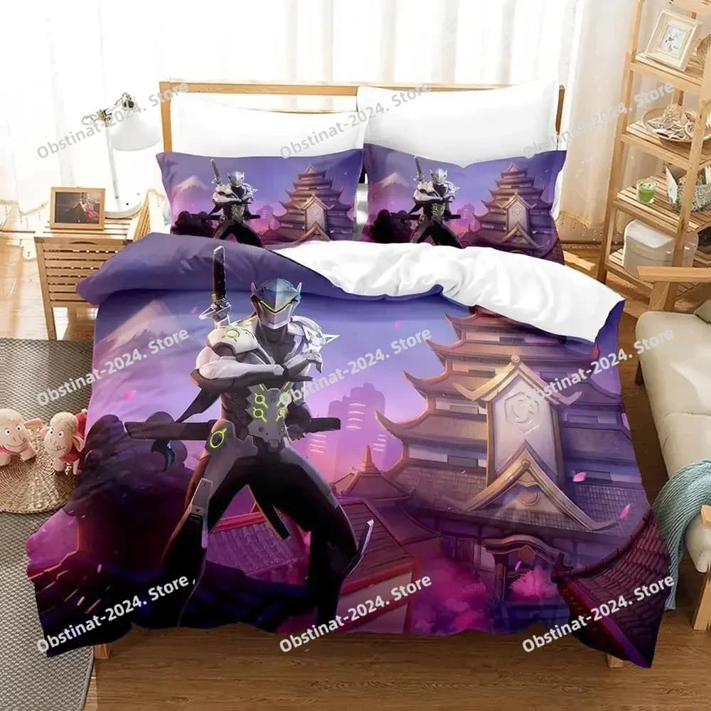 Nuovo gioco Overwatch Genji Set biancheria da letto Stampato singolo Piumino Trapunta Copripiumino Federa 3 pezzi Bambini Taglia adulto