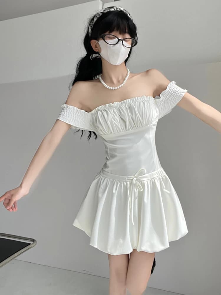 Abito da ballo sexy monospalla Pure Desire con gonna corta, vita cinata, stile principessa, per le vacanze, estivo e vaporoso