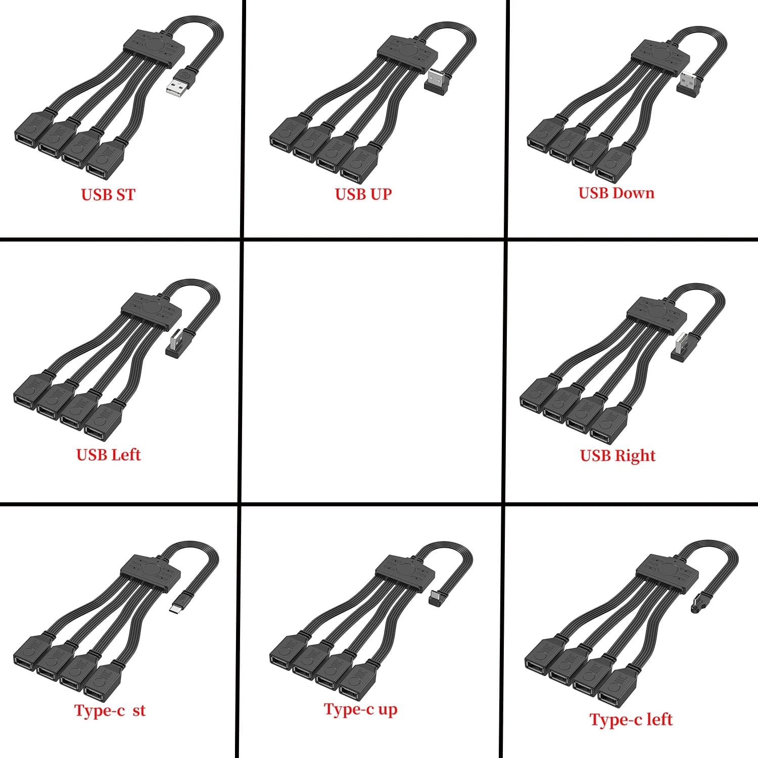 USB 1-to-4 Hub 90-degree Elbow Cables Compatible for Computer Mice Keyboards Flash Drives Suitable Car Mounted OTG Tablet Laptop