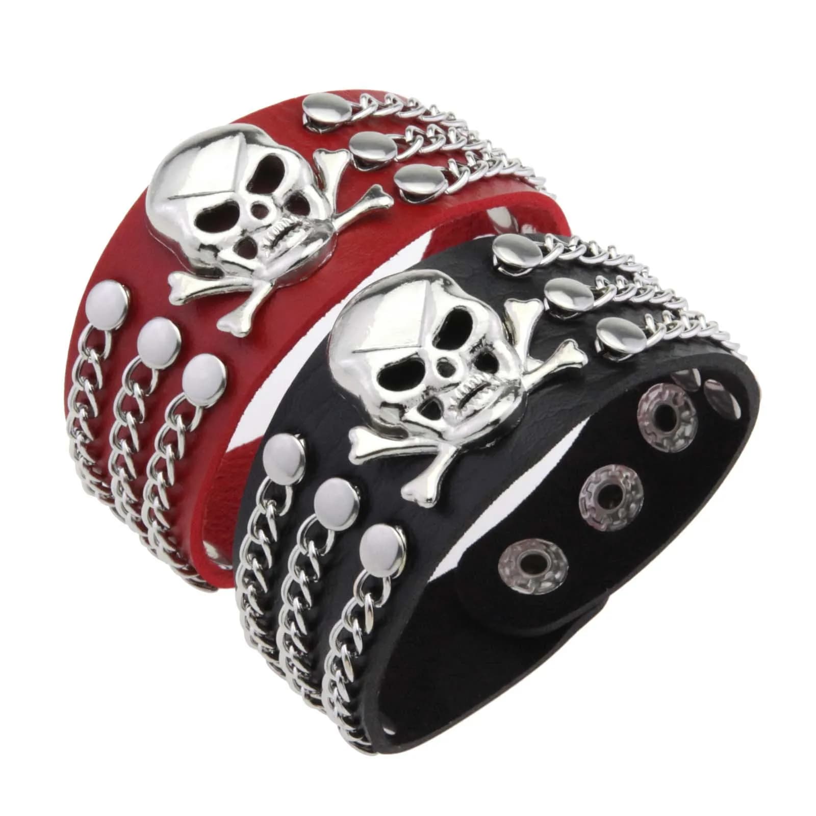 2025 Teschio Punk Gotico Bracciale Catene Metallo Stud Spikes Rivetto Pu Bracciale in pelle Bracciale largo Bracciale Donna Uomo Gioielli